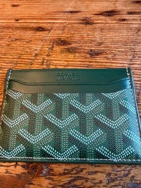 Green Coated Canvas Card Holder with Leather Trim